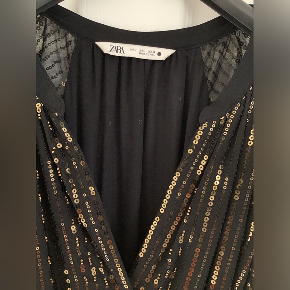 Zara Black and bronze sequin long sleeve, midi dress. - Picture 7 of 12